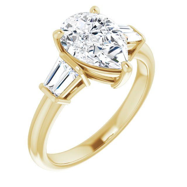 Cubic Zirconia Engagement Ring- The Chloe (Customizable 5-stone Pear Cut Style with Quad Tapered Baguettes)