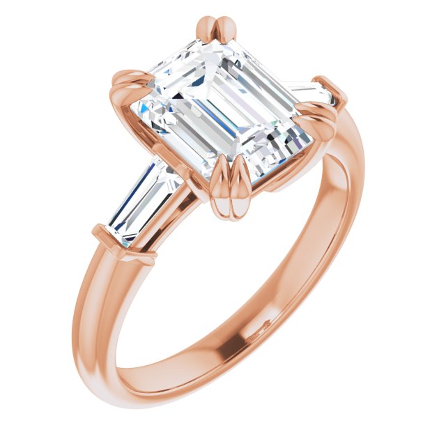 10K Rose Gold Customizable 3-stone Emerald/Radiant Cut Design with Tapered Baguettes