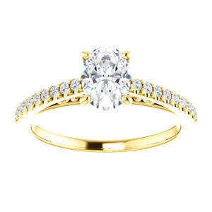 Cubic Zirconia Engagement Ring- The Kiana (Customizable Oval Cut Design with Decorative Cathedral Trellis and Thin Pavé Band)