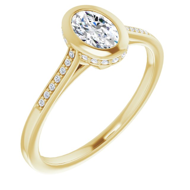 10K Yellow Gold Customizable Cathedral-Bezel Oval Cut Style with Under-halo and Shared Prong Band