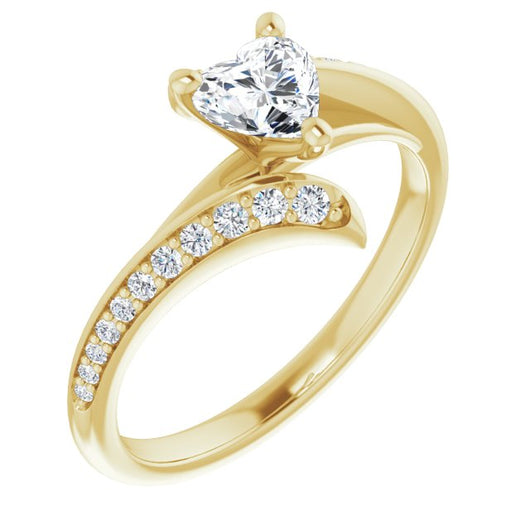 10K Yellow Gold Customizable Heart Cut Style with Artisan Bypass and Shared Prong Band
