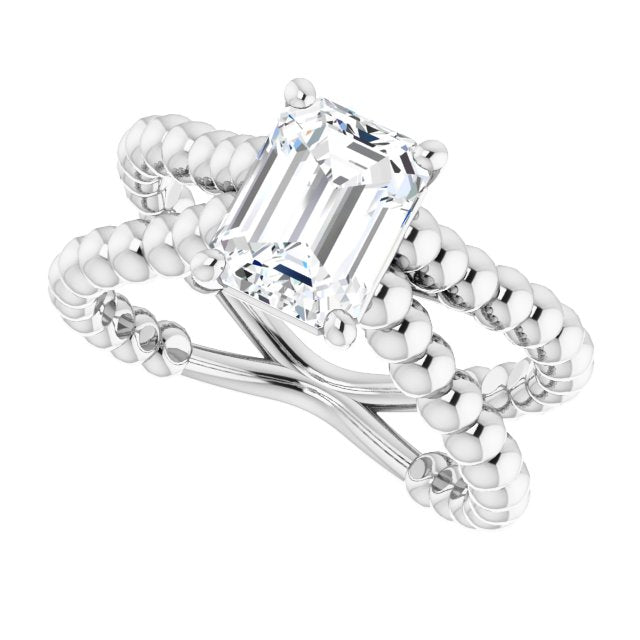 Cubic Zirconia Engagement Ring- The Isabella Noa (Customizable Radiant Cut Solitaire with Wide Beaded Split-Band)