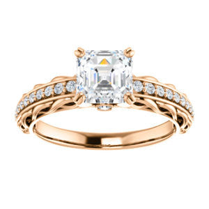 Cubic Zirconia Engagement Ring- The Melody (Customizable Asscher Cut Style with Lacy Filigree Metal Band Plus Pavé and Peekaboo Accents)