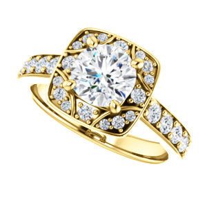 Cubic Zirconia Engagement Ring- The Payton (Customizable Round Cut with Segmented Cluster-Halo and Large-Accented Band)