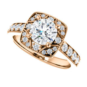 Cubic Zirconia Engagement Ring- The Payton (Customizable Round Cut with Segmented Cluster-Halo and Large-Accented Band)