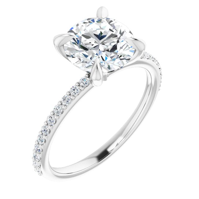14K White Gold Customizable Round Cut Style with Delicate Pavé Band
