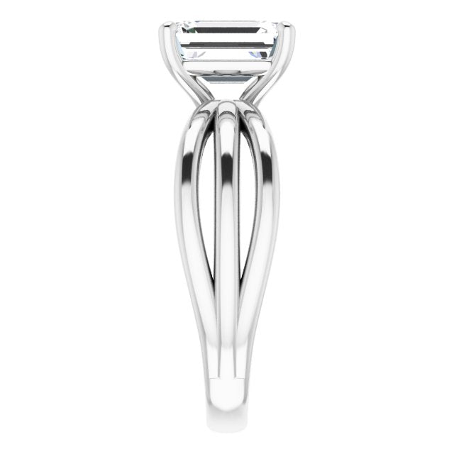 Cubic Zirconia Engagement Ring- The Maha (Customizable Radiant Cut Solitaire Design with Wide, Ribboned Split-band)