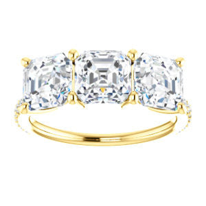 Cubic Zirconia Engagement Ring- The Mary Helen (Customizable Triple Asscher Cut Design with Ultra Thin Pavé Band)