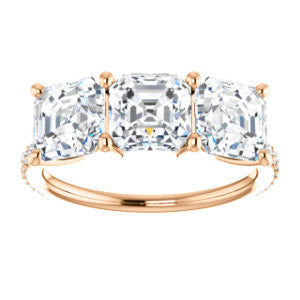 Cubic Zirconia Engagement Ring- The Mary Helen (Customizable Triple Asscher Cut Design with Ultra Thin Pavé Band)