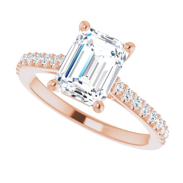 Cubic Zirconia Engagement Ring- The Diane (Customizable Cathedral-raised Emerald Cut Design with Accented Band and Infinity Symbol Trellis Decoration)