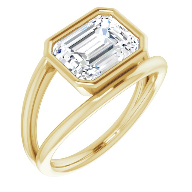 10K Yellow Gold Customizable Bezel-set Emerald/Radiant Cut Style with Wide Tapered Split Band