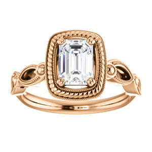 Cubic Zirconia Engagement Ring- The Lucille May (Customizable Emerald Cut Solitaire featuring Filigree Faux Halo and Infinity Split Band)