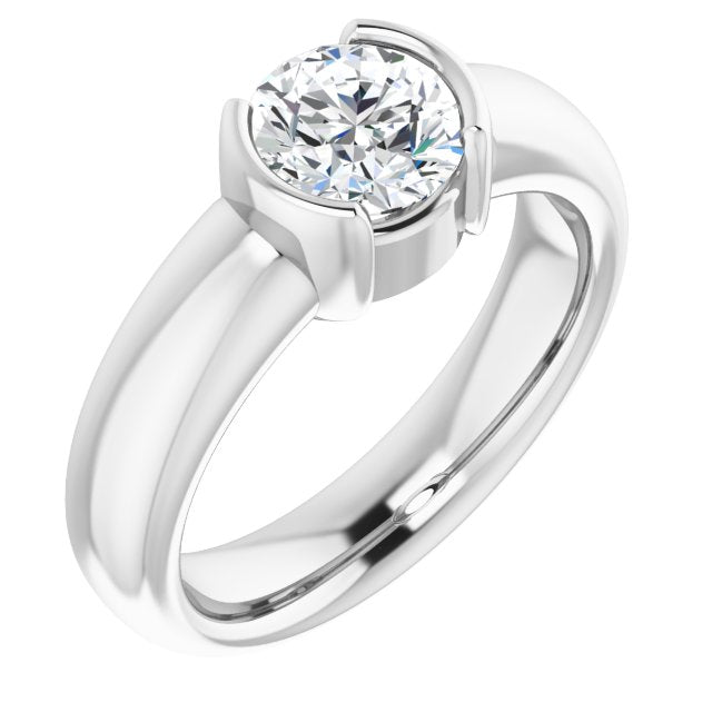 10K White Gold Customizable Bezel-set Round Cut Solitaire with Thick Band