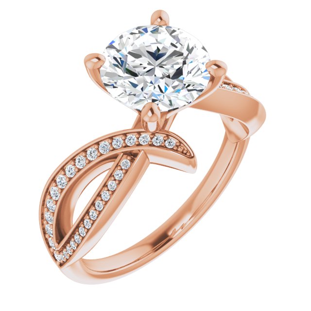 14K Rose Gold Customizable Round Cut Design with Swooping Pavé Bypass Band