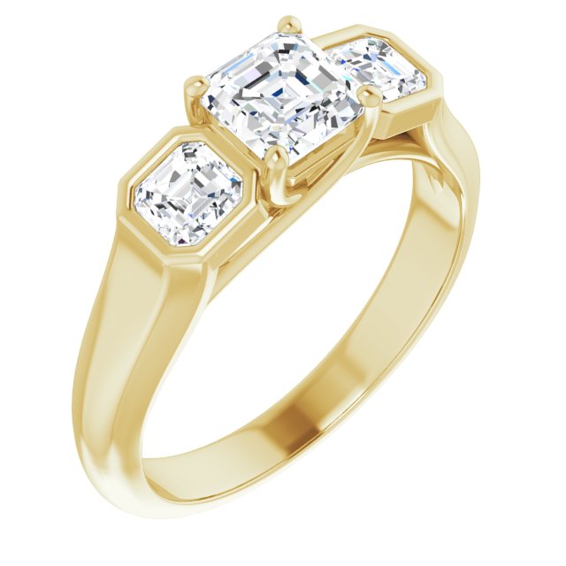 10K Yellow Gold Customizable 3-stone Cathedral Asscher Cut Design with Twin Asscher Cut Side Stones