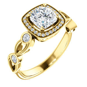 Cubic Zirconia Engagement Ring- The Lois Belle (Customizable Cushion Cut Halo-Style with Twisting Filigreed Infinity Split-Band)