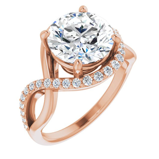10K Rose Gold Customizable Round Cut Design with Semi-Accented Twisting Infinity Bypass Split Band and Half-Halo