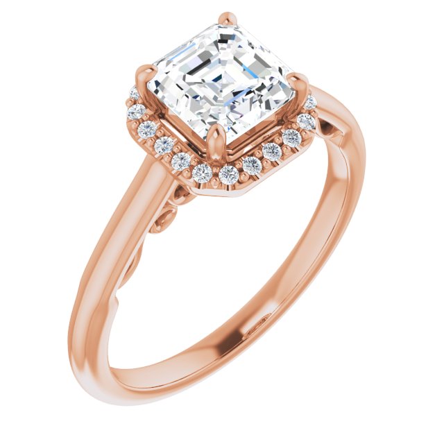 10K Rose Gold Customizable Cathedral-Halo Asscher Cut Style featuring Sculptural Trellis
