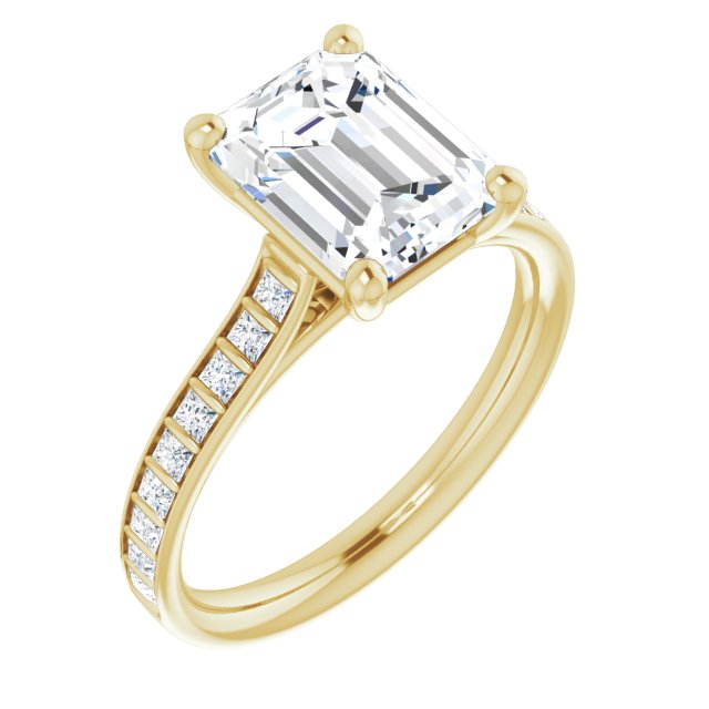 10K Yellow Gold Customizable Emerald/Radiant Cut Style with Princess Channel Bar Setting