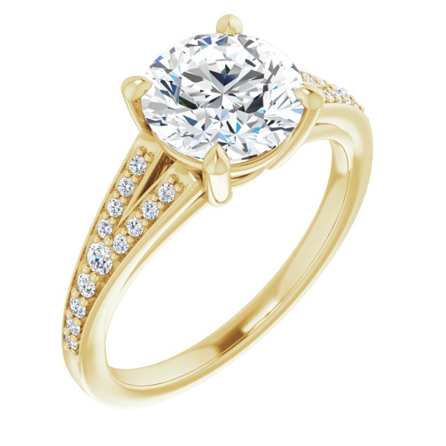 14K Yellow Gold Customizable Round Cut Center with Thin Split-Shared Prong Band