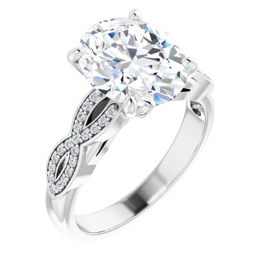 10K White Gold Customizable Oval Cut Design featuring Infinity Pavé Band and Round-Bezel Peekaboos