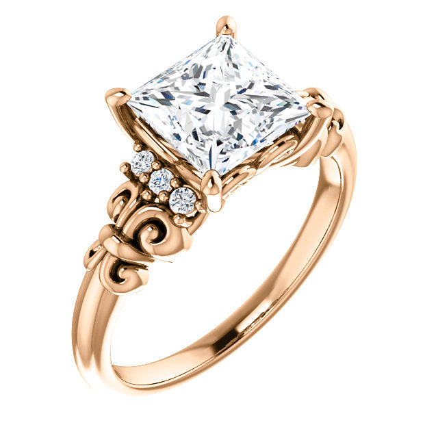 10K Rose Gold Customizable 7-stone Princess/Square Cut Design with Vertical Round-Channel Accents