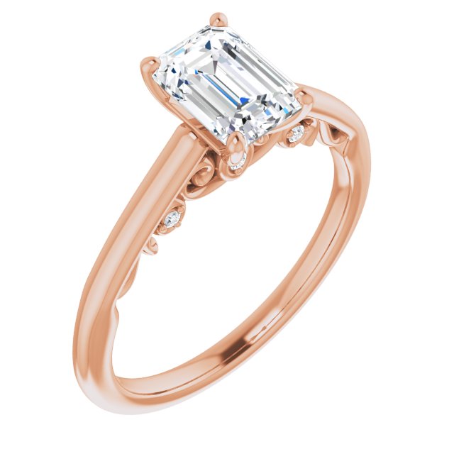 10K Rose Gold Customizable Cathedral-set Emerald/Radiant Cut Style featuring Peekaboo Trellis Hidden Stones