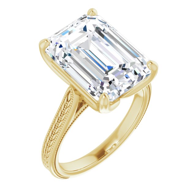 10K Yellow Gold Customizable Emerald/Radiant Cut Solitaire with Wheat-inspired Band 