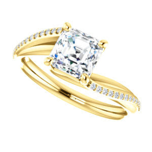 Cubic Zirconia Engagement Ring- The Teena (Customizable Asscher Cut with 3-sided Twisting Pavé Split-Band)
