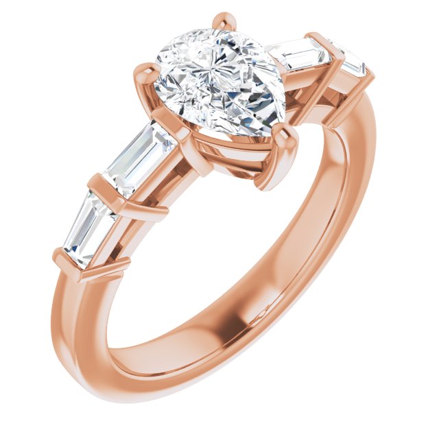 10K Rose Gold Customizable 9-stone Design with Pear Cut Center and Round Bezel Accents