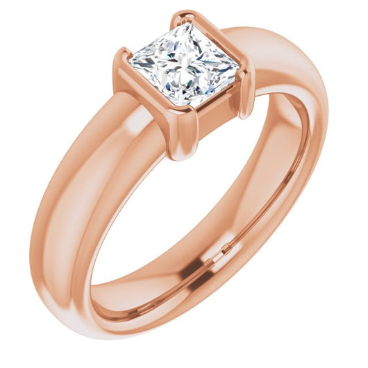 10K Rose Gold Customizable Bezel-set Princess/Square Cut Solitaire with Thick Band