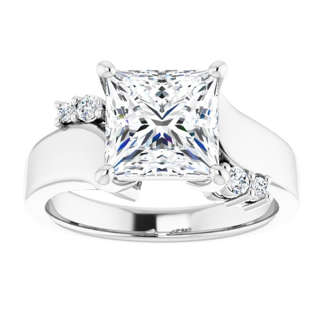Cubic Zirconia Engagement Ring- The Inez (Customizable 5-stone Princess/Square Cut Style featuring Artisan Bypass)