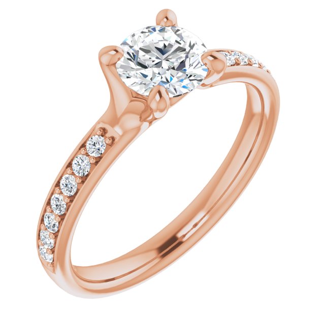 10K Rose Gold Customizable Heavy Prong-Set Round Cut Style with Round Cut Band Accents