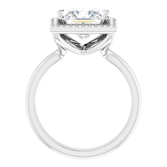Cubic Zirconia Engagement Ring- The Jeanine Marie (Customizable Princess/Square Cut Style with Scooped Halo and Grooved Band)