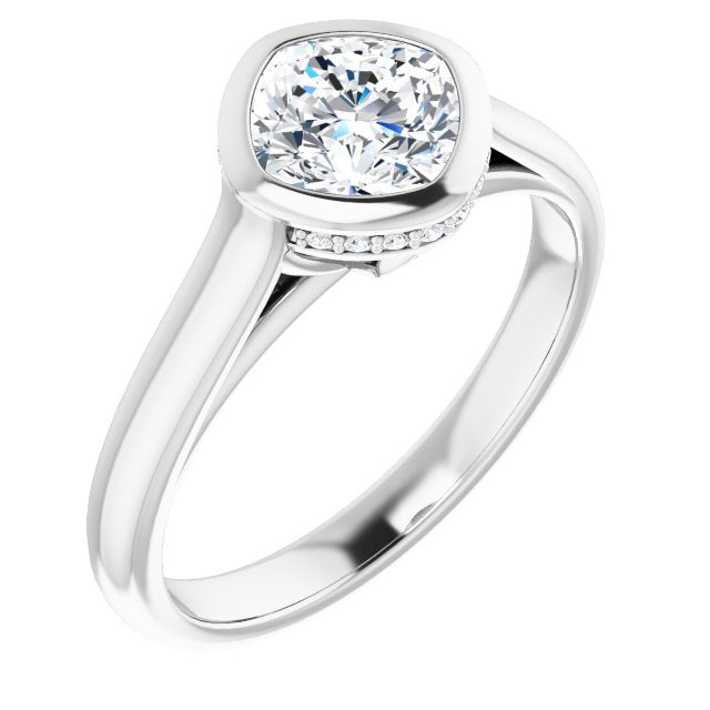 18K White Gold Customizable Cushion Cut Semi-Solitaire with Under-Halo and Peekaboo Cluster