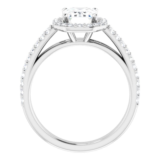 Cubic Zirconia Engagement Ring- The Danieela (Customizable Cathedral Radiant Cut Design with Geometric Halo & Split Pavé Band)