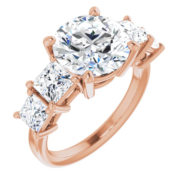 10K Rose Gold Customizable 5-stone Round Cut Style with Quad Princess-Cut Accents