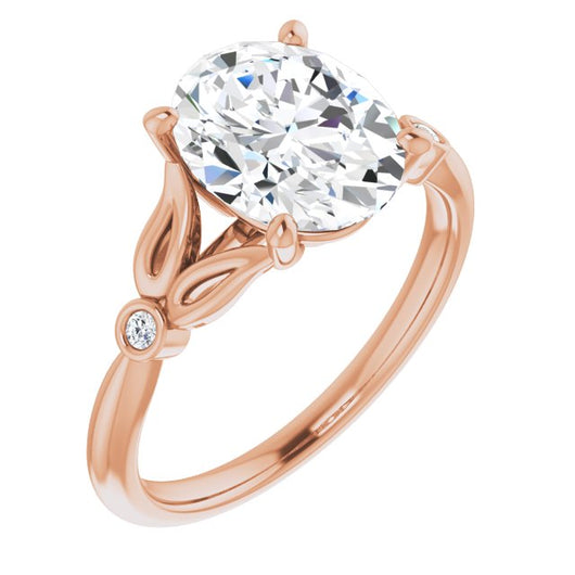 10K Rose Gold Customizable 3-stone Oval Cut Design with Thin Band and Twin Round Bezel Side Stones