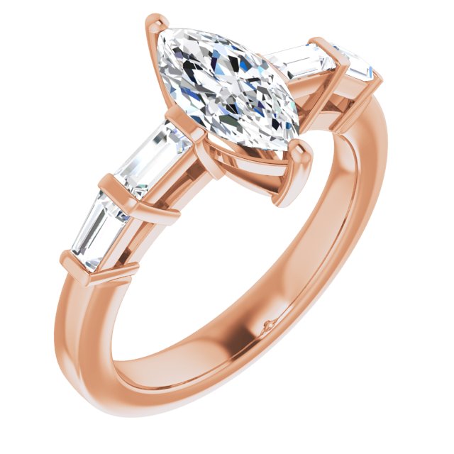 10K Rose Gold Customizable 9-stone Design with Marquise Cut Center and Round Bezel Accents