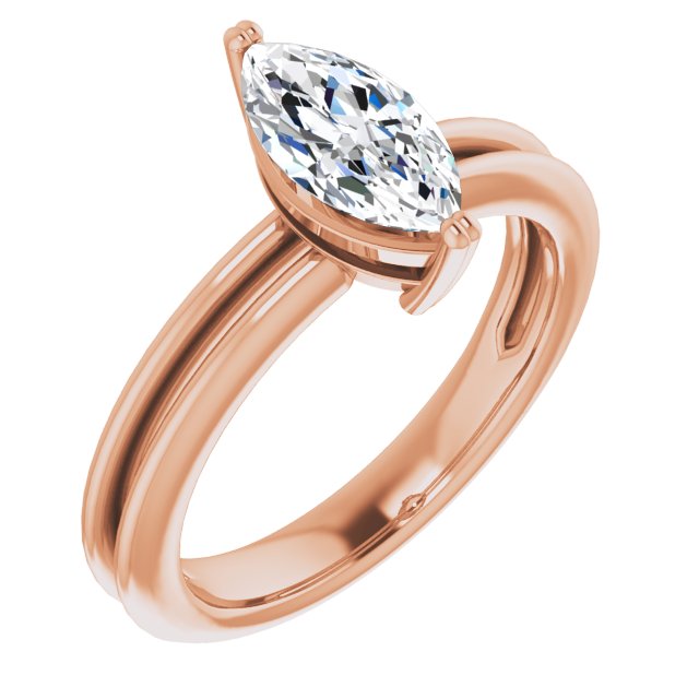 Cubic Zirconia Engagement Ring- The Evie (Customizable Marquise Cut Solitaire with Grooved Band)