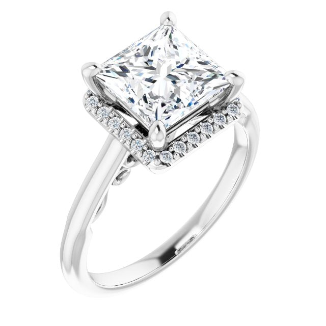 Cubic Zirconia Engagement Ring- The Honesty (Customizable Cathedral-Halo Princess/Square Cut Style featuring Sculptural Trellis)