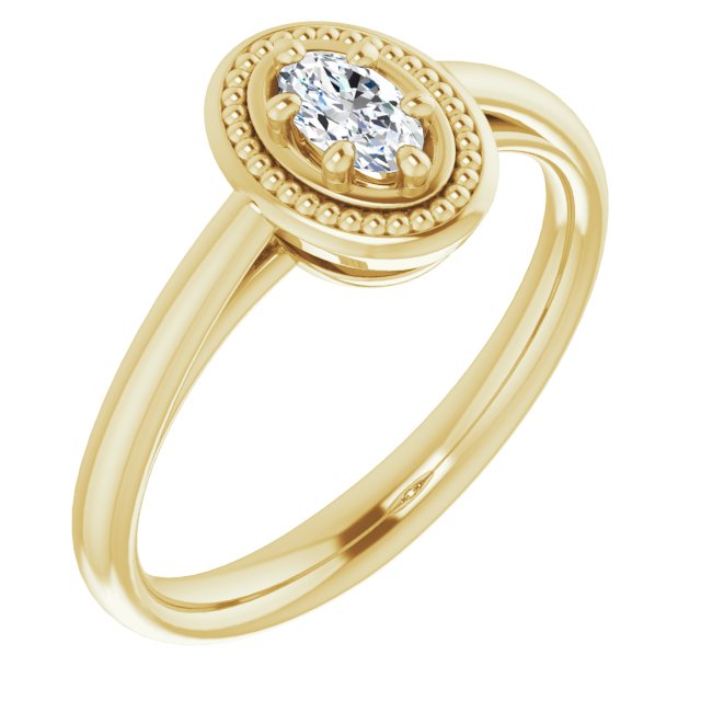 10K Yellow Gold Customizable Oval Cut Solitaire with Metallic Drops Halo Lookalike