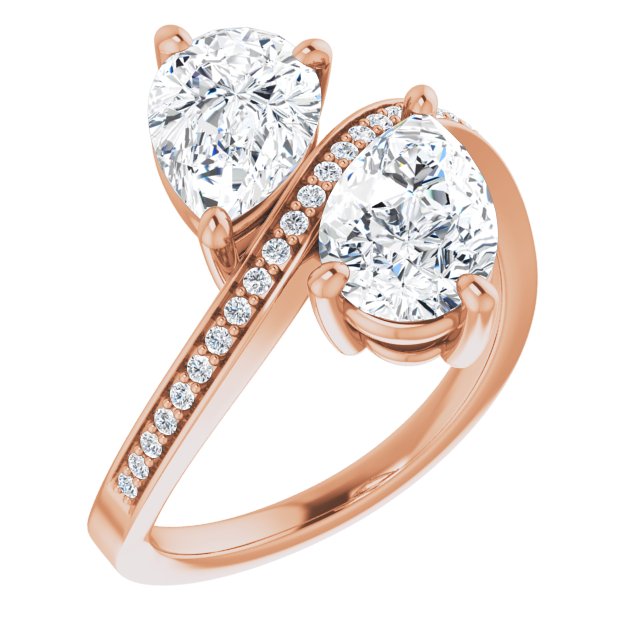 10K Rose Gold Customizable 2-stone Pear Cut Bypass Design with Thin Twisting Shared Prong Band