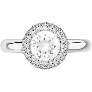 Cubic Zirconia Engagement Ring- The Dakota (1.35 Carat TCW Round Cut with Faux Pavé Halo)
