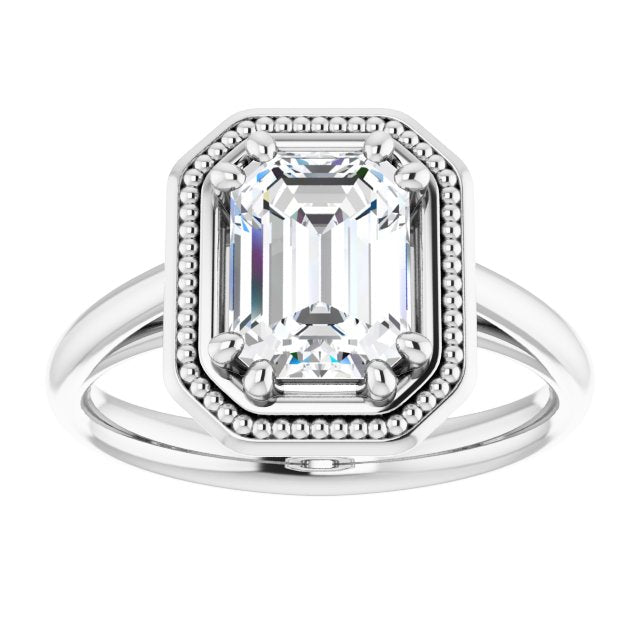 Cubic Zirconia Engagement Ring- The Eve (Customizable Emerald Cut Solitaire with Metallic Drops Halo Lookalike)