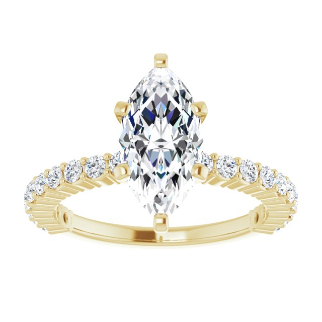 Cubic Zirconia Engagement Ring- The Thea (Customizable 6-prong Marquise Cut Design with Thin, Stackable Pavé Band)