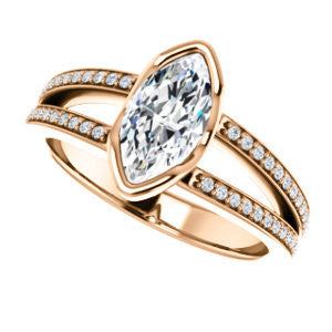 Cubic Zirconia Engagement Ring- The Monami (Customizable Bezel Marquise Cut with Split-pavé Band Accents & Euro Shank)