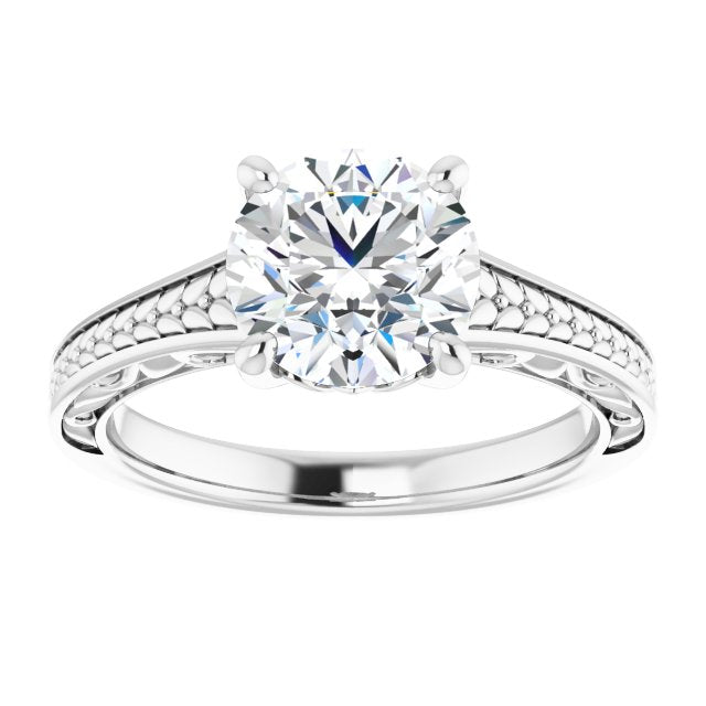 Cubic Zirconia Engagement Ring- The Shariya (Customizable Round Cut Solitaire with Organic Textured Band and Decorative Prong Basket)