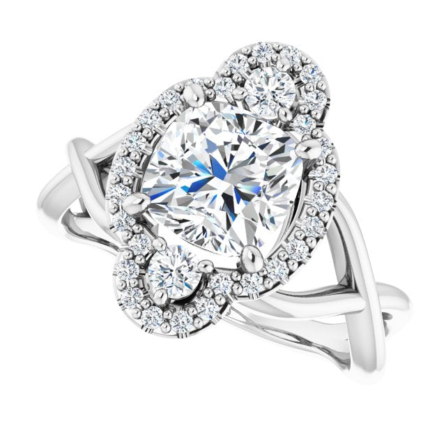 Cubic Zirconia Engagement Ring- The Josemaria (Customizable Vertical 3-stone Cushion Cut Design Enhanced with Multi-Halo Accents and Twisted Band)