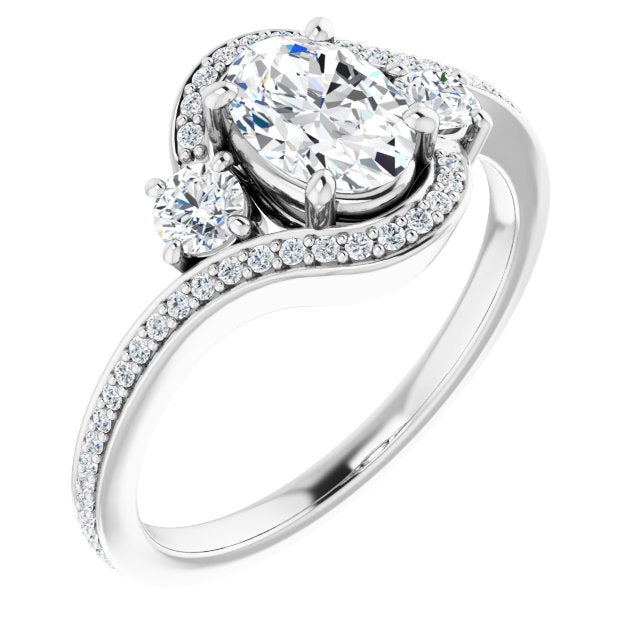 10K White Gold Customizable Oval Cut Bypass Design with Semi-Halo and Accented Band